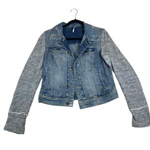 Free people distressed denim jean jacket womens small grunge soft sleeves